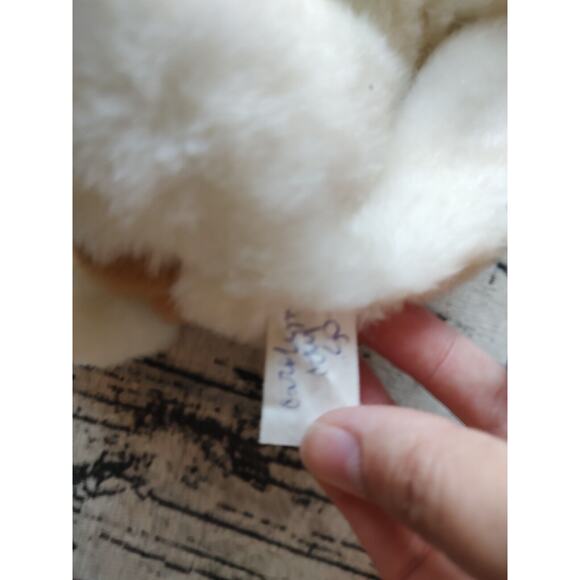 vtg Baby Beagle Dog Plush Beanbag Soft Stuffed Toy 8in Brown White Pink Bow - Picture 6 of 6